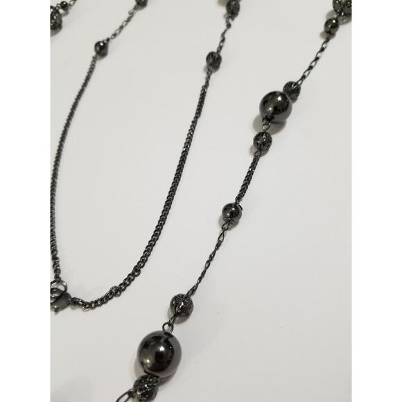 sixty inch black chain and metal beaded necklace n316* - Picture 8 of 12